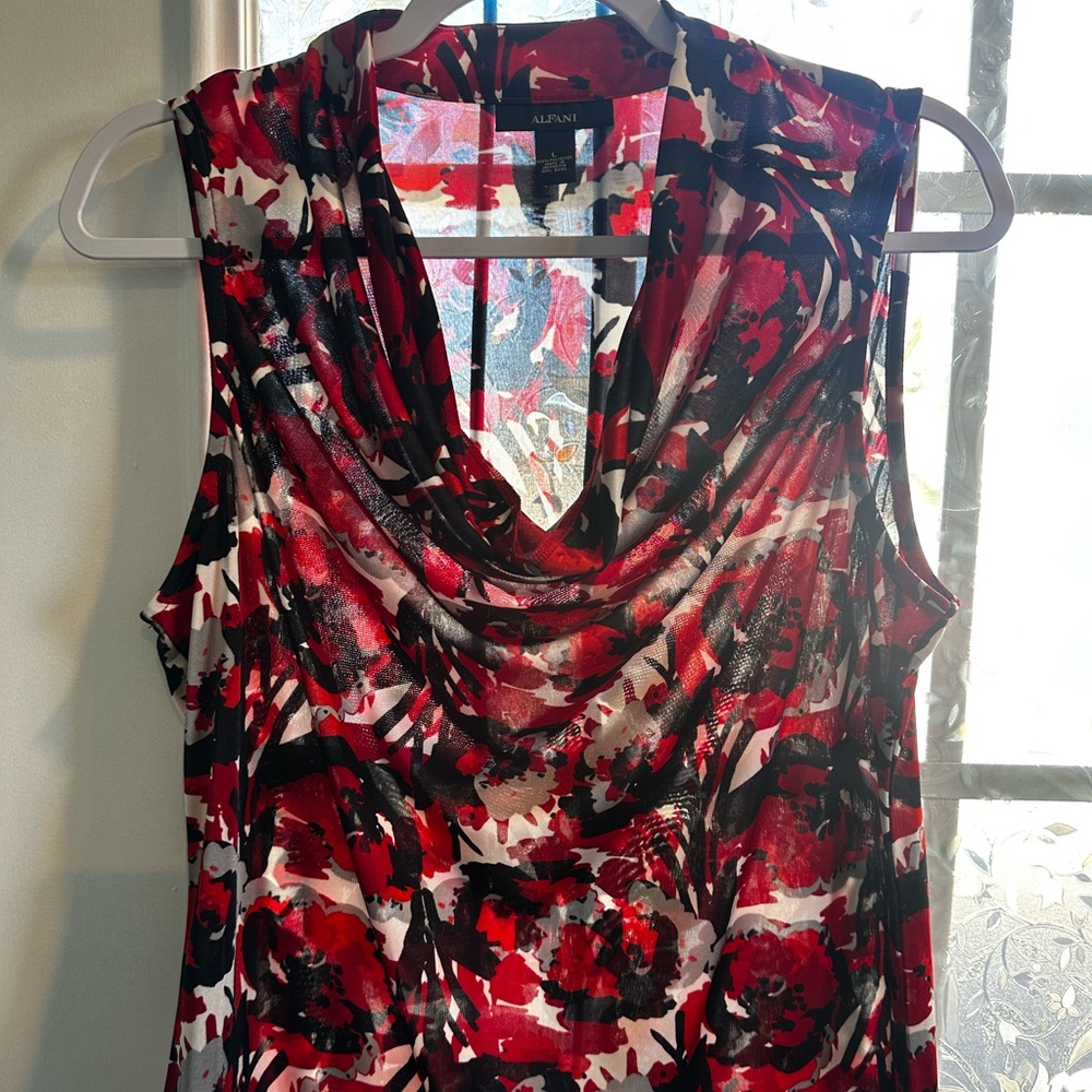 Alfani Women's Vibrant Red and Black Cowl Neck Blouse